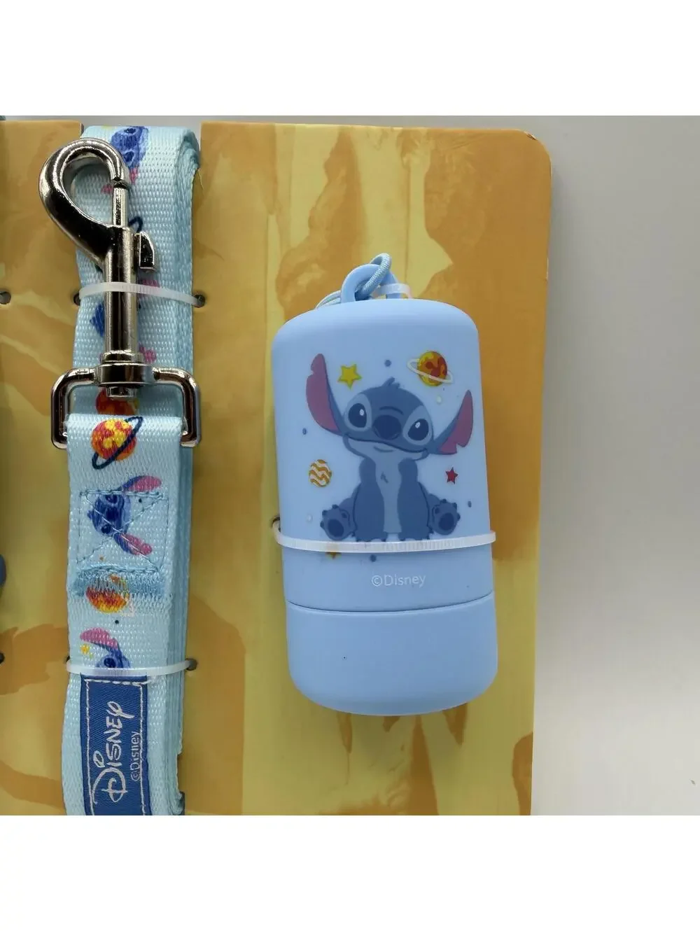 Disney Stitch Dog Leash Plastic Clip Collar and Waste Bag Dispenser Set Blue Lrg